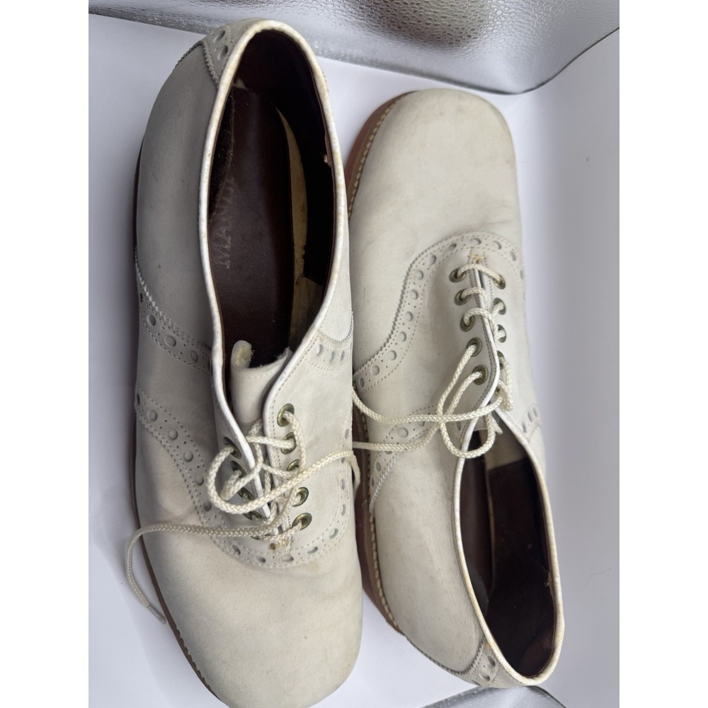 Rare Vintage Manly Shoes 12 D White Saddle Suede 1970s - Picture 10 of 11